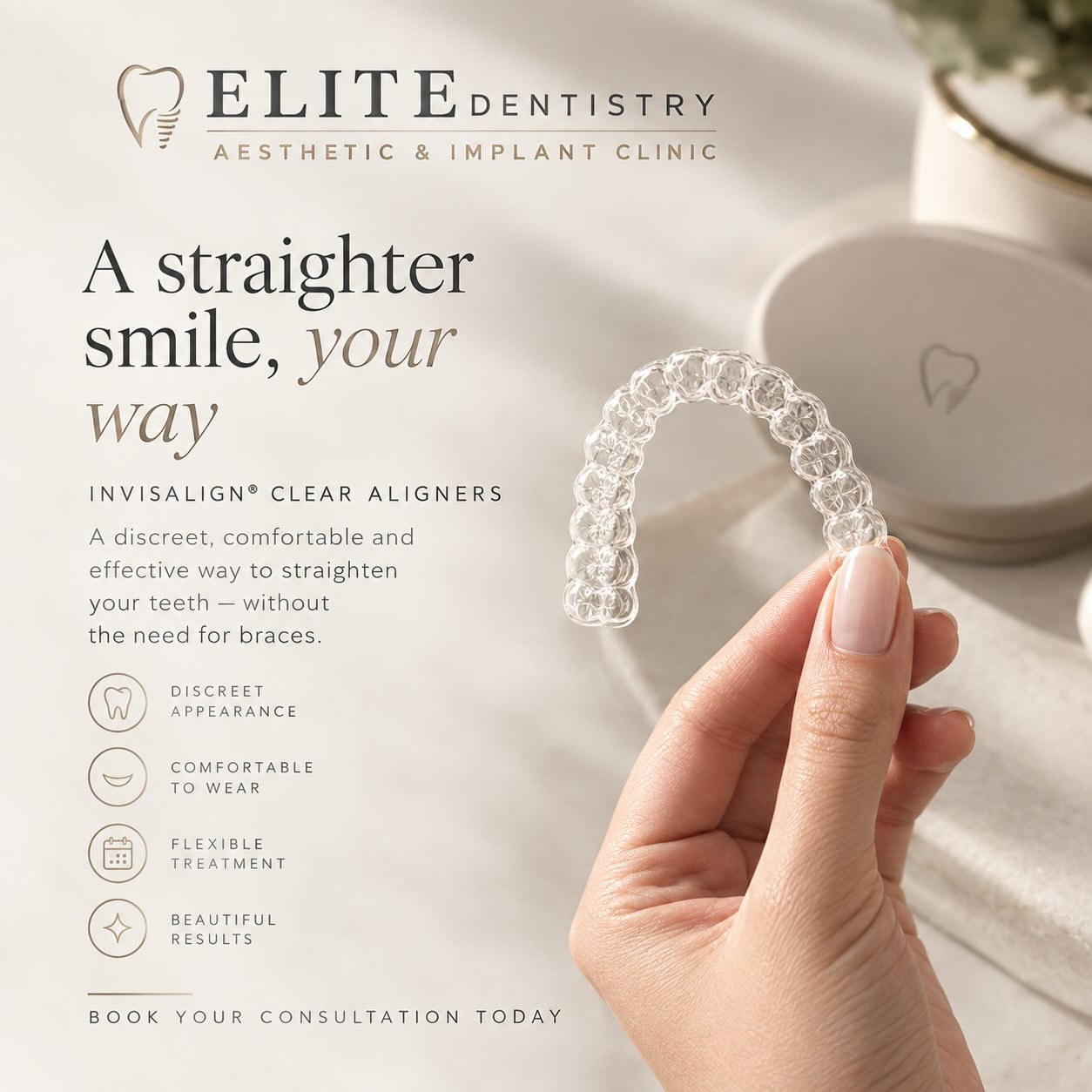 Invisalign clear aligners at Elite Dentistry — discreet, comfortable, flexible treatment